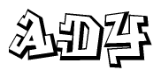 The image is a stylized representation of the letters Ady designed to mimic the look of graffiti text. The letters are bold and have a three-dimensional appearance, with emphasis on angles and shadowing effects.