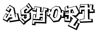 The clipart image depicts the word Ashort in a style reminiscent of graffiti. The letters are drawn in a bold, block-like script with sharp angles and a three-dimensional appearance.