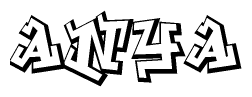 The image is a stylized representation of the letters Anya designed to mimic the look of graffiti text. The letters are bold and have a three-dimensional appearance, with emphasis on angles and shadowing effects.