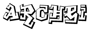 The clipart image depicts the word Archei in a style reminiscent of graffiti. The letters are drawn in a bold, block-like script with sharp angles and a three-dimensional appearance.