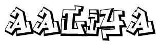 The clipart image depicts the word Aaliya in a style reminiscent of graffiti. The letters are drawn in a bold, block-like script with sharp angles and a three-dimensional appearance.