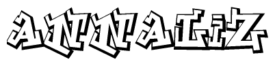 The image is a stylized representation of the letters Annaliz designed to mimic the look of graffiti text. The letters are bold and have a three-dimensional appearance, with emphasis on angles and shadowing effects.