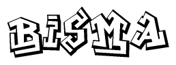 The image is a stylized representation of the letters Bisma designed to mimic the look of graffiti text. The letters are bold and have a three-dimensional appearance, with emphasis on angles and shadowing effects.