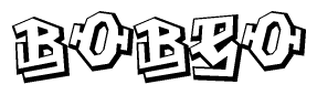 The image is a stylized representation of the letters Bobeo designed to mimic the look of graffiti text. The letters are bold and have a three-dimensional appearance, with emphasis on angles and shadowing effects.