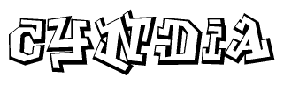 The image is a stylized representation of the letters Cyndia designed to mimic the look of graffiti text. The letters are bold and have a three-dimensional appearance, with emphasis on angles and shadowing effects.