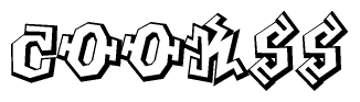 The clipart image depicts the word Cookss in a style reminiscent of graffiti. The letters are drawn in a bold, block-like script with sharp angles and a three-dimensional appearance.