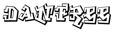 The clipart image depicts the word Danfree in a style reminiscent of graffiti. The letters are drawn in a bold, block-like script with sharp angles and a three-dimensional appearance.