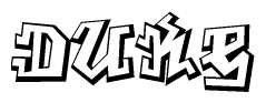 The clipart image depicts the word Duke in a style reminiscent of graffiti. The letters are drawn in a bold, block-like script with sharp angles and a three-dimensional appearance.
