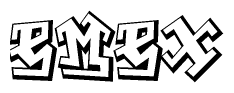 The clipart image depicts the word Emex in a style reminiscent of graffiti. The letters are drawn in a bold, block-like script with sharp angles and a three-dimensional appearance.