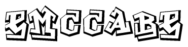 The image is a stylized representation of the letters Emccabe designed to mimic the look of graffiti text. The letters are bold and have a three-dimensional appearance, with emphasis on angles and shadowing effects.