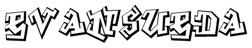 The image is a stylized representation of the letters Evansueda designed to mimic the look of graffiti text. The letters are bold and have a three-dimensional appearance, with emphasis on angles and shadowing effects.