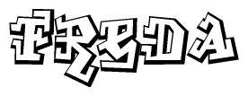 The clipart image depicts the word Freda in a style reminiscent of graffiti. The letters are drawn in a bold, block-like script with sharp angles and a three-dimensional appearance.