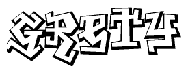 The clipart image depicts the word Grety in a style reminiscent of graffiti. The letters are drawn in a bold, block-like script with sharp angles and a three-dimensional appearance.