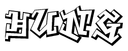 The clipart image depicts the word Hung in a style reminiscent of graffiti. The letters are drawn in a bold, block-like script with sharp angles and a three-dimensional appearance.
