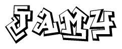 The clipart image depicts the word Jamy in a style reminiscent of graffiti. The letters are drawn in a bold, block-like script with sharp angles and a three-dimensional appearance.