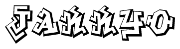 The image is a stylized representation of the letters Jakkyo designed to mimic the look of graffiti text. The letters are bold and have a three-dimensional appearance, with emphasis on angles and shadowing effects.