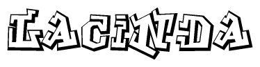The image is a stylized representation of the letters Lacinda designed to mimic the look of graffiti text. The letters are bold and have a three-dimensional appearance, with emphasis on angles and shadowing effects.