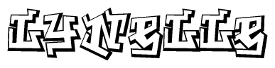 The image is a stylized representation of the letters Lynelle designed to mimic the look of graffiti text. The letters are bold and have a three-dimensional appearance, with emphasis on angles and shadowing effects.