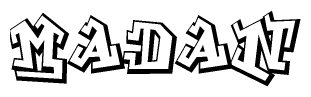 The clipart image depicts the word Madan in a style reminiscent of graffiti. The letters are drawn in a bold, block-like script with sharp angles and a three-dimensional appearance.