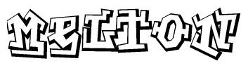 The clipart image depicts the word Melton in a style reminiscent of graffiti. The letters are drawn in a bold, block-like script with sharp angles and a three-dimensional appearance.