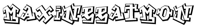 The image is a stylized representation of the letters Maxineeatmon designed to mimic the look of graffiti text. The letters are bold and have a three-dimensional appearance, with emphasis on angles and shadowing effects.