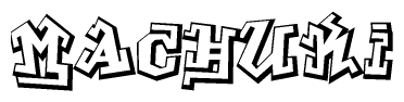 The clipart image depicts the word Machuki in a style reminiscent of graffiti. The letters are drawn in a bold, block-like script with sharp angles and a three-dimensional appearance.