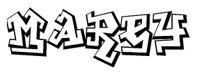 The clipart image depicts the word Marey in a style reminiscent of graffiti. The letters are drawn in a bold, block-like script with sharp angles and a three-dimensional appearance.