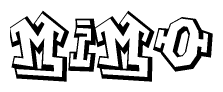The clipart image depicts the word Mimo in a style reminiscent of graffiti. The letters are drawn in a bold, block-like script with sharp angles and a three-dimensional appearance.