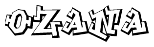 The clipart image depicts the word Ozana in a style reminiscent of graffiti. The letters are drawn in a bold, block-like script with sharp angles and a three-dimensional appearance.