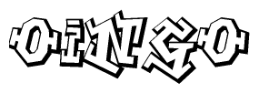 The image is a stylized representation of the letters Oingo designed to mimic the look of graffiti text. The letters are bold and have a three-dimensional appearance, with emphasis on angles and shadowing effects.