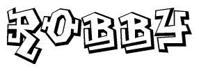 The image is a stylized representation of the letters Robby designed to mimic the look of graffiti text. The letters are bold and have a three-dimensional appearance, with emphasis on angles and shadowing effects.