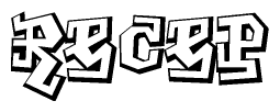 The clipart image depicts the word Recep in a style reminiscent of graffiti. The letters are drawn in a bold, block-like script with sharp angles and a three-dimensional appearance.