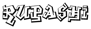 The clipart image depicts the word Rupashi in a style reminiscent of graffiti. The letters are drawn in a bold, block-like script with sharp angles and a three-dimensional appearance.