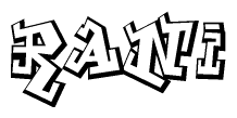 The image is a stylized representation of the letters Rani designed to mimic the look of graffiti text. The letters are bold and have a three-dimensional appearance, with emphasis on angles and shadowing effects.