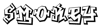 The clipart image depicts the word Smokey in a style reminiscent of graffiti. The letters are drawn in a bold, block-like script with sharp angles and a three-dimensional appearance.