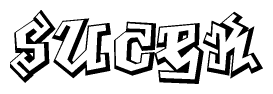 The clipart image depicts the word Sucek in a style reminiscent of graffiti. The letters are drawn in a bold, block-like script with sharp angles and a three-dimensional appearance.