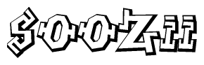 The clipart image depicts the word Soozii in a style reminiscent of graffiti. The letters are drawn in a bold, block-like script with sharp angles and a three-dimensional appearance.