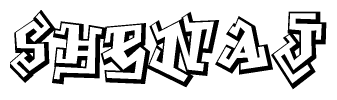 The clipart image depicts the word Shenaj in a style reminiscent of graffiti. The letters are drawn in a bold, block-like script with sharp angles and a three-dimensional appearance.