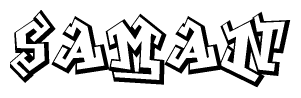 The clipart image depicts the word Saman in a style reminiscent of graffiti. The letters are drawn in a bold, block-like script with sharp angles and a three-dimensional appearance.
