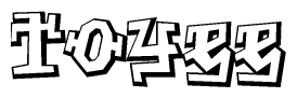 The image is a stylized representation of the letters Toyee designed to mimic the look of graffiti text. The letters are bold and have a three-dimensional appearance, with emphasis on angles and shadowing effects.
