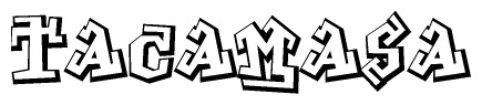 The clipart image depicts the word Tacamasa in a style reminiscent of graffiti. The letters are drawn in a bold, block-like script with sharp angles and a three-dimensional appearance.