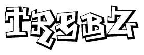 The image is a stylized representation of the letters Trebz designed to mimic the look of graffiti text. The letters are bold and have a three-dimensional appearance, with emphasis on angles and shadowing effects.