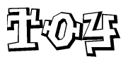 The clipart image depicts the word Toy in a style reminiscent of graffiti. The letters are drawn in a bold, block-like script with sharp angles and a three-dimensional appearance.