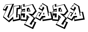 The clipart image depicts the word Urara in a style reminiscent of graffiti. The letters are drawn in a bold, block-like script with sharp angles and a three-dimensional appearance.