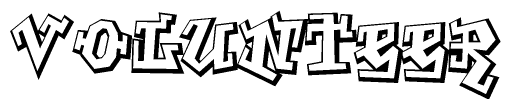 The clipart image depicts the word Volunteer in a style reminiscent of graffiti. The letters are drawn in a bold, block-like script with sharp angles and a three-dimensional appearance.