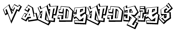 The image is a stylized representation of the letters Vandendries designed to mimic the look of graffiti text. The letters are bold and have a three-dimensional appearance, with emphasis on angles and shadowing effects.