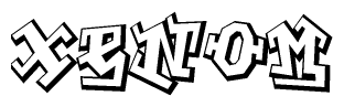 The clipart image depicts the word Xenom in a style reminiscent of graffiti. The letters are drawn in a bold, block-like script with sharp angles and a three-dimensional appearance.