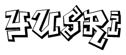 The clipart image depicts the word Yusri in a style reminiscent of graffiti. The letters are drawn in a bold, block-like script with sharp angles and a three-dimensional appearance.