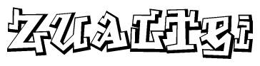 The clipart image depicts the word Zualtei in a style reminiscent of graffiti. The letters are drawn in a bold, block-like script with sharp angles and a three-dimensional appearance.