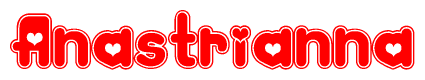 The image is a clipart featuring the word Anastrianna written in a stylized font with a heart shape replacing inserted into the center of each letter. The color scheme of the text and hearts is red with a light outline.